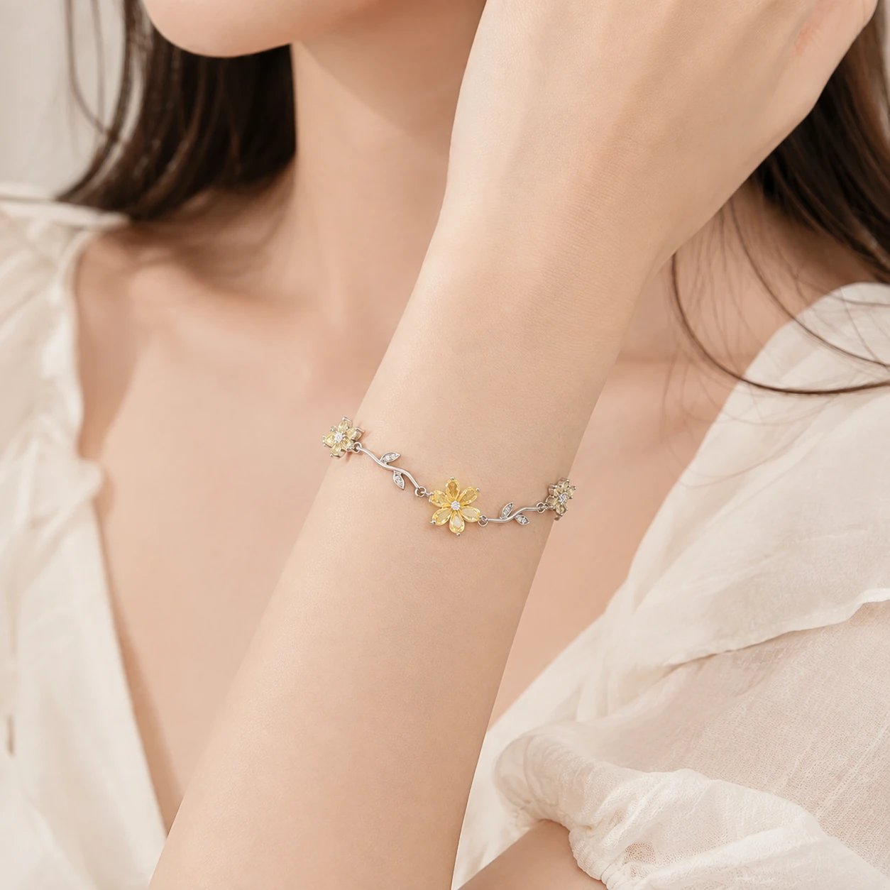 Floral Vine Link Bracelet styled on wrist