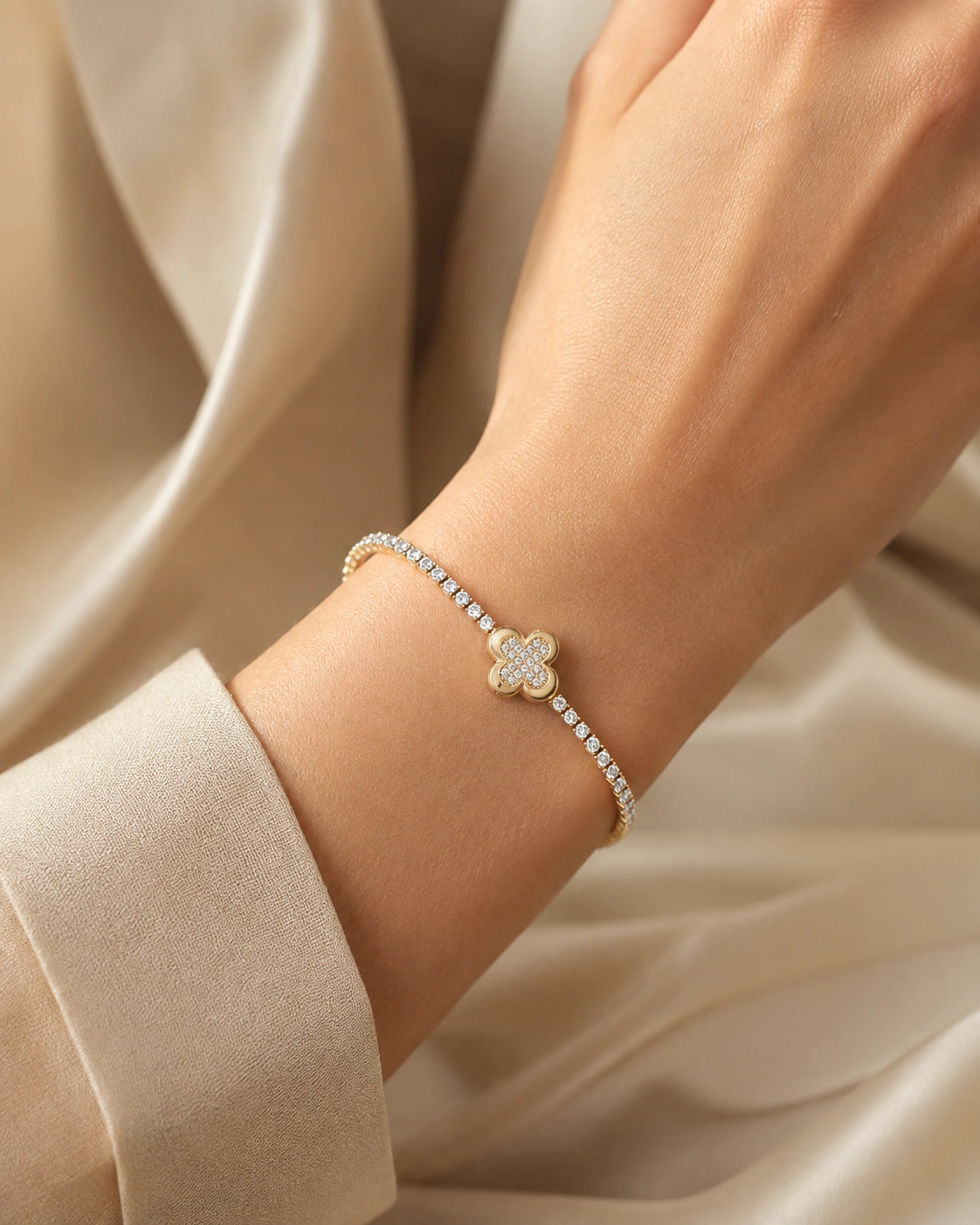 Gold Clover Bracelet worn