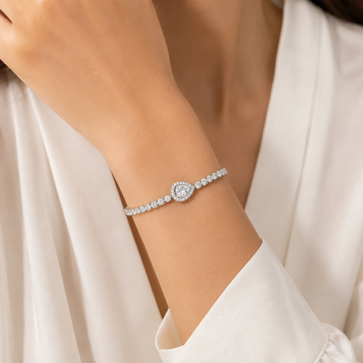 Heart Accent Zircon Tennis Bracelet styled on wrist