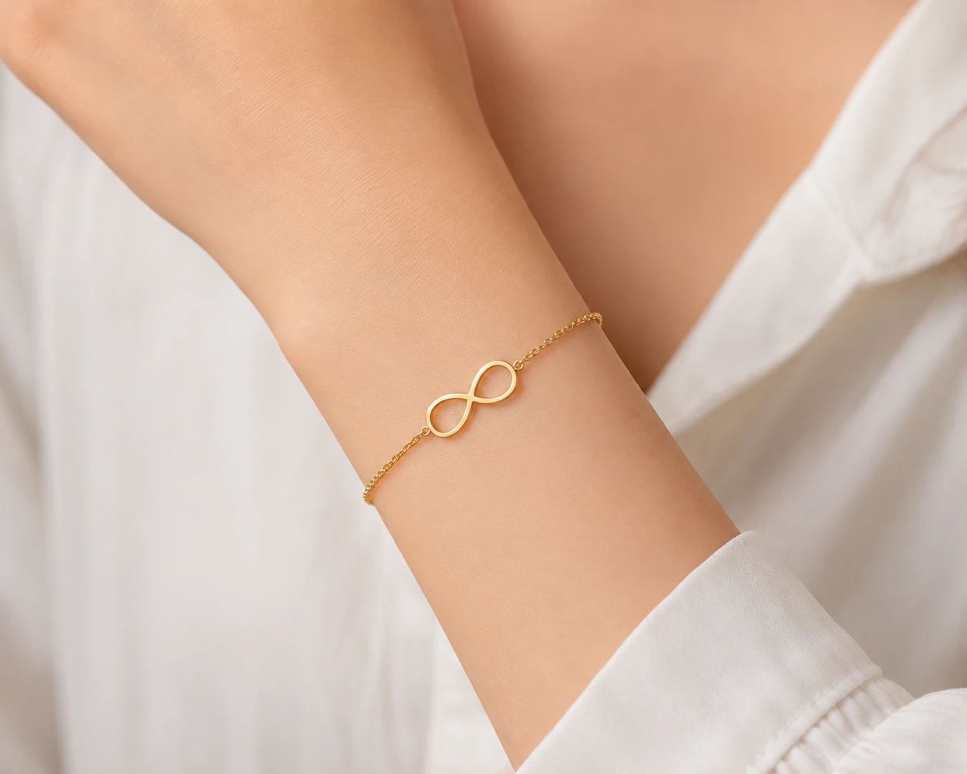 Infinity Symbol Chain Bracelet styled on wrist