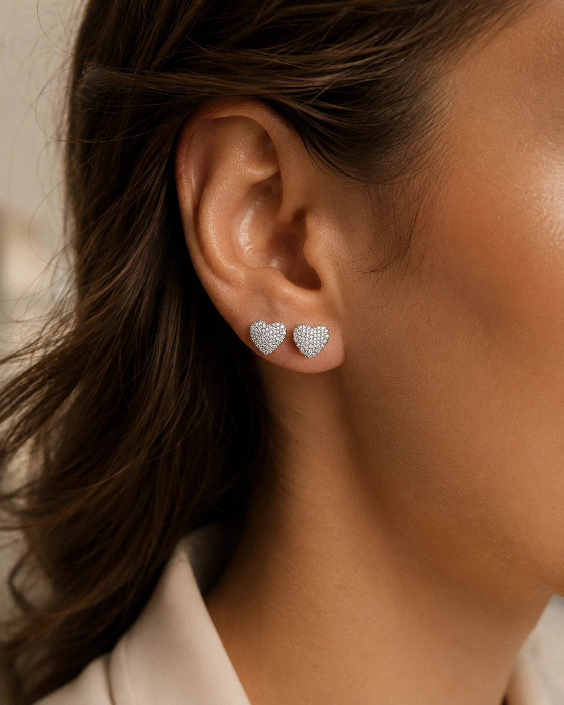 Pavé Heart Stud Earrings worn