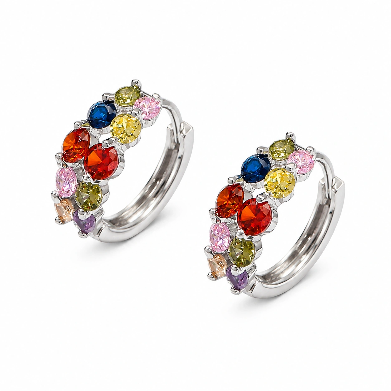 Rainbow Gem Hoop Earrings