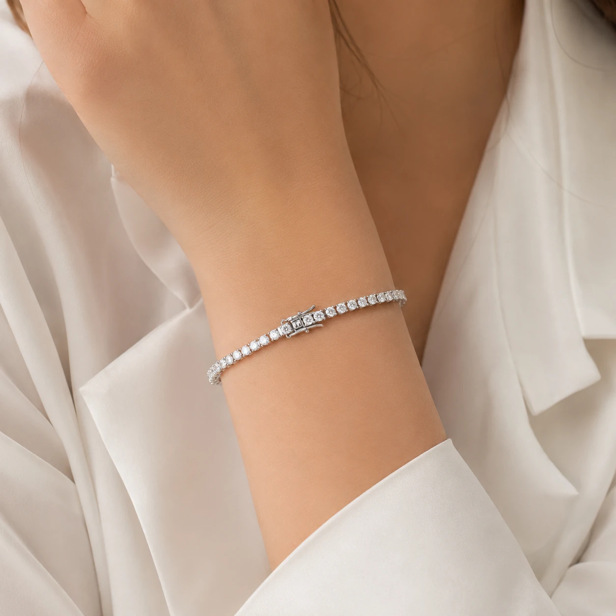 Round Zircon Tennis Bracelet styled on wrist