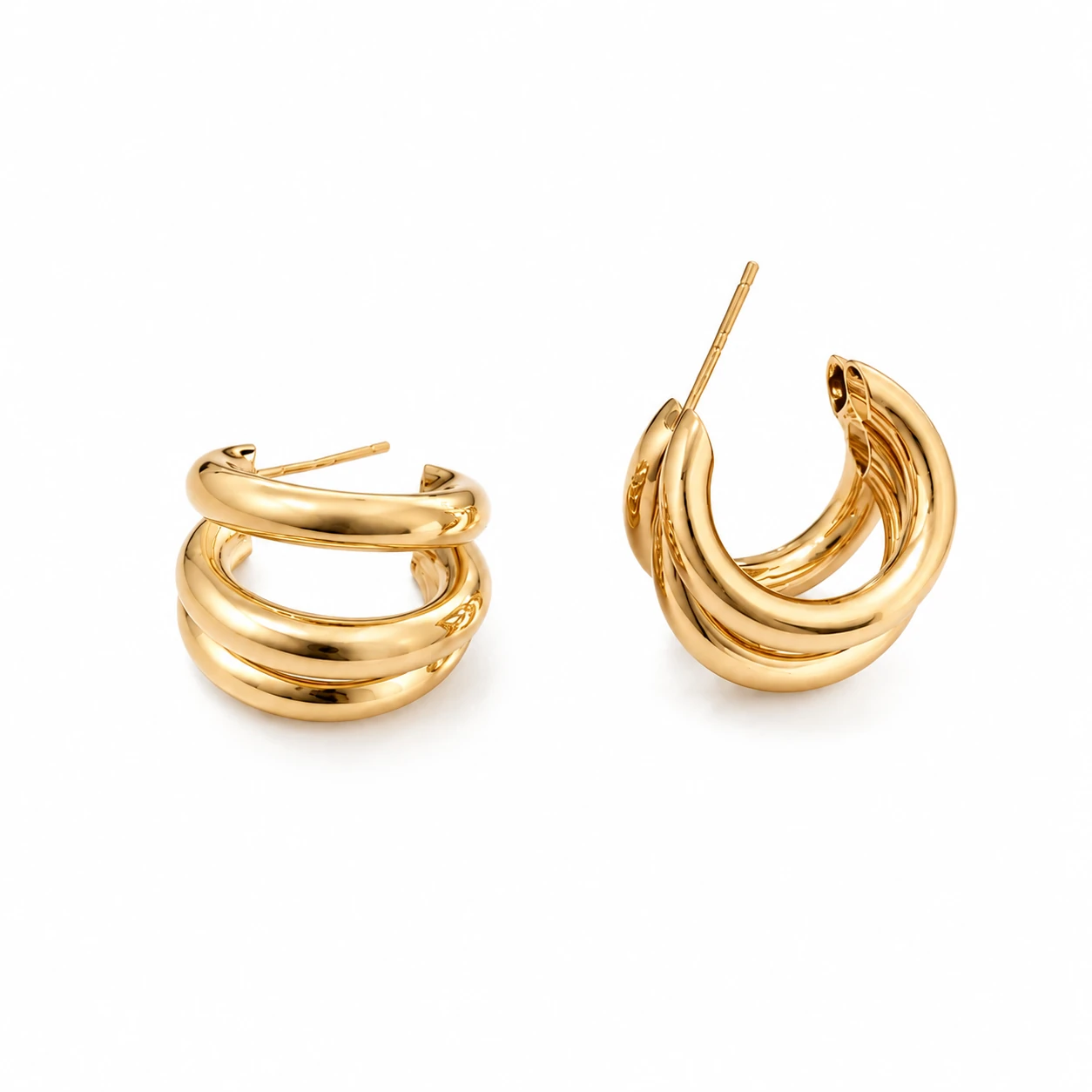 Triple Curve Hoop Earrings product view by CRYSTELLE