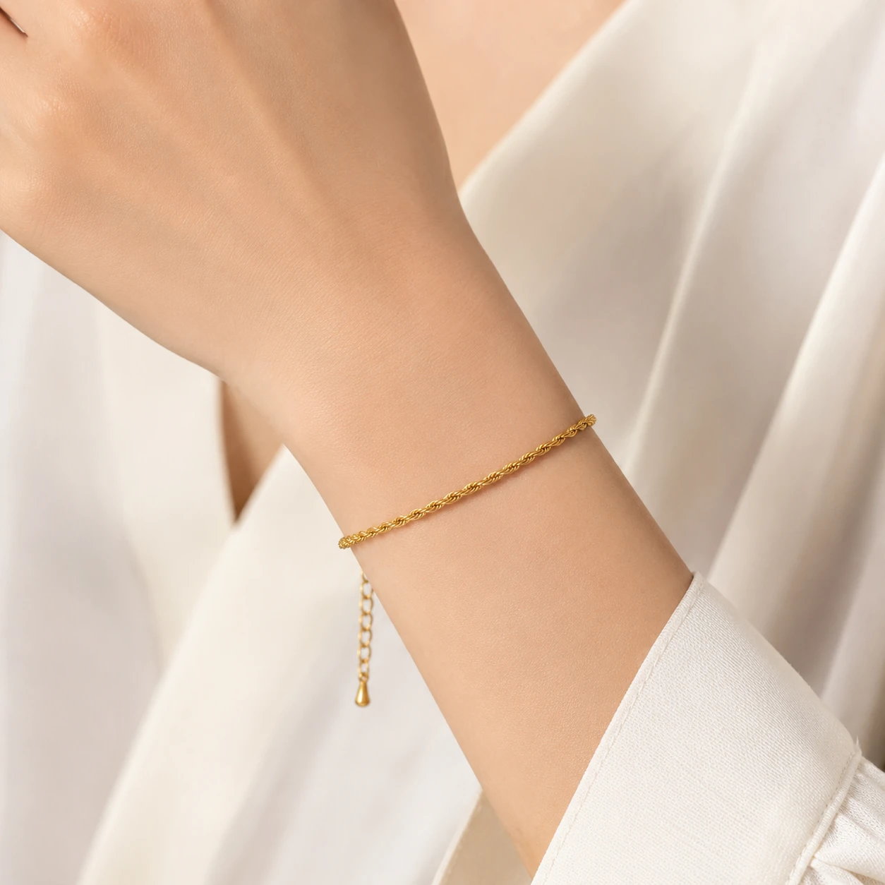 Twisted Rope Link Bracelet styled on wrist