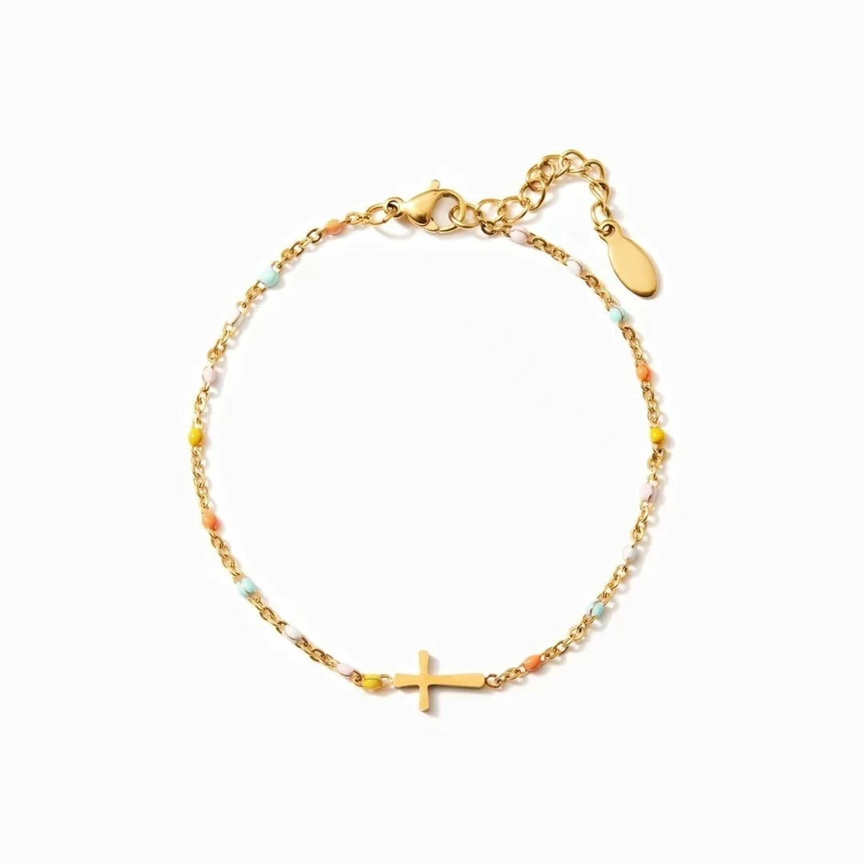 Electroplated Copper Colorful Beaded Cross Charm Bracelet product view by CRYSTELLE