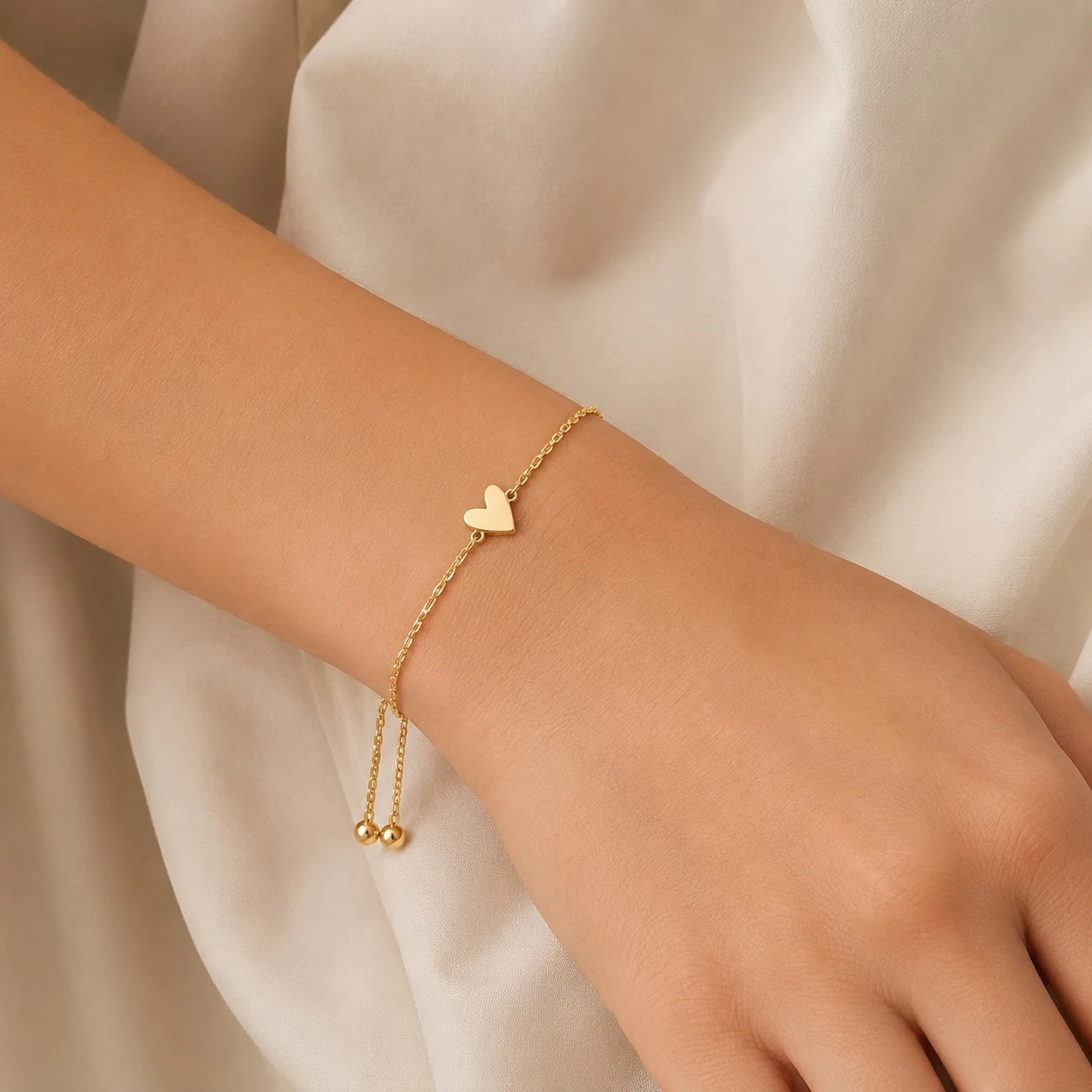 Electroplated Copper Gold-Tone Heart Bracelet styled on wrist
