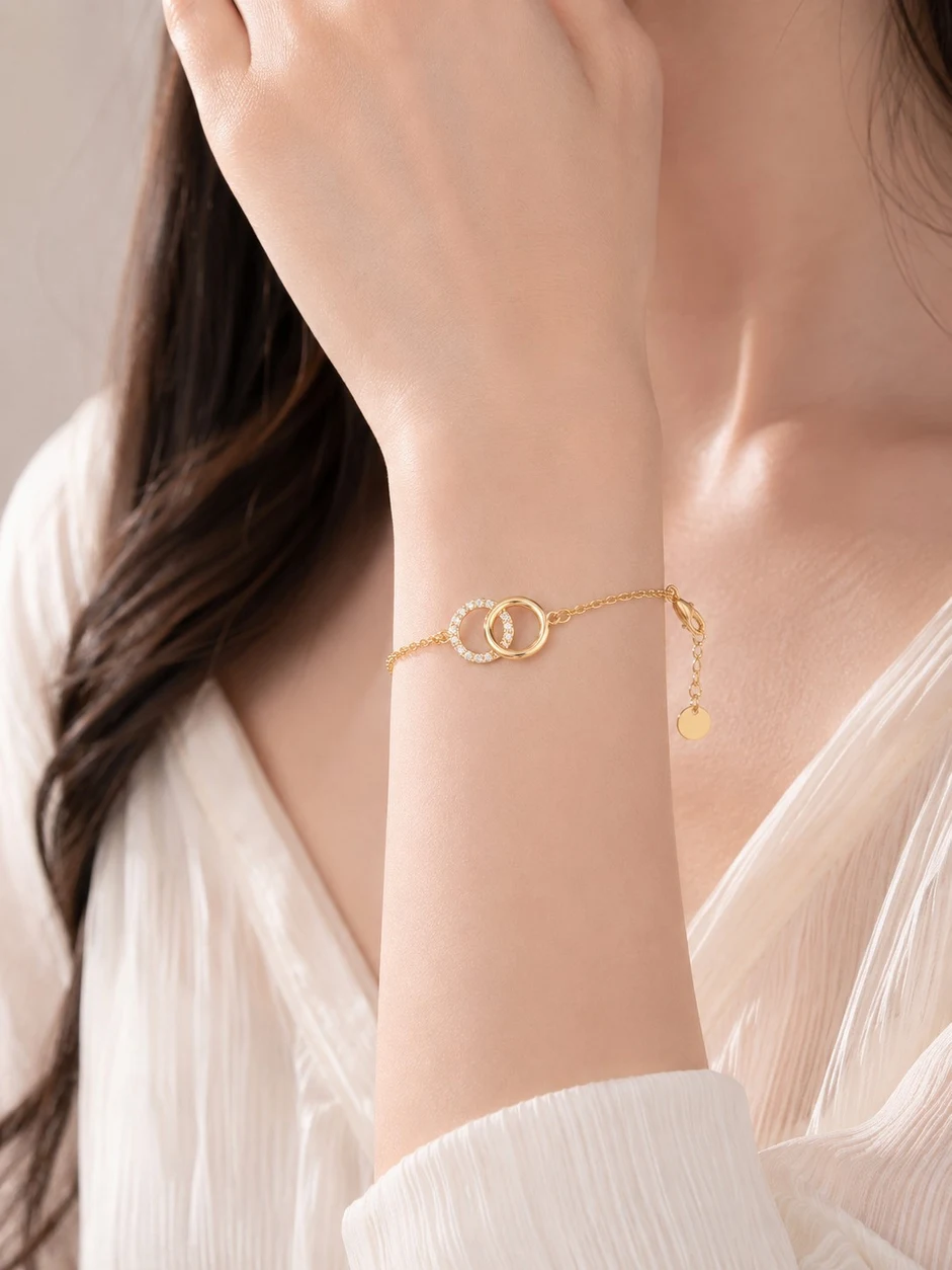 Electroplated Copper Gold-Tone Interlocking Circle Bracelet styled on wrist