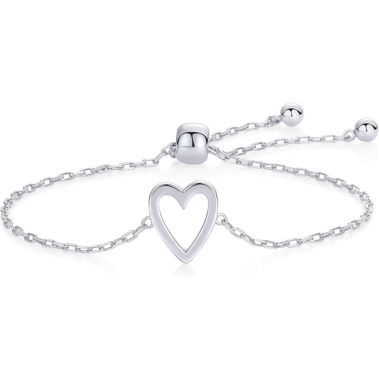 Electroplated Copper Silver-Tone Open Heart Bracelet product view by CRYSTELLE