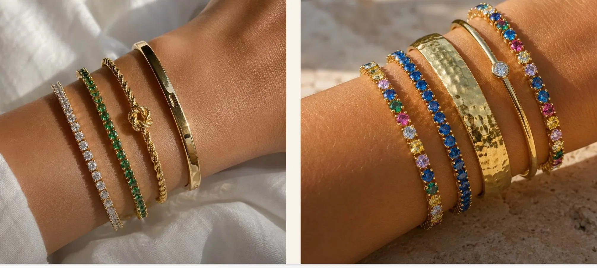 Minimal and bold CRYSTELLE bracelet stack styling