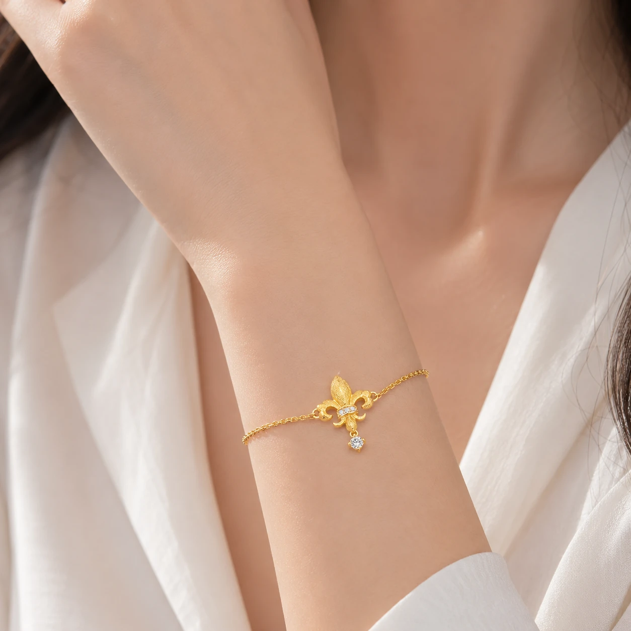 Stainless Steel Fleur-de-lis Charm Bracelet styled on wrist